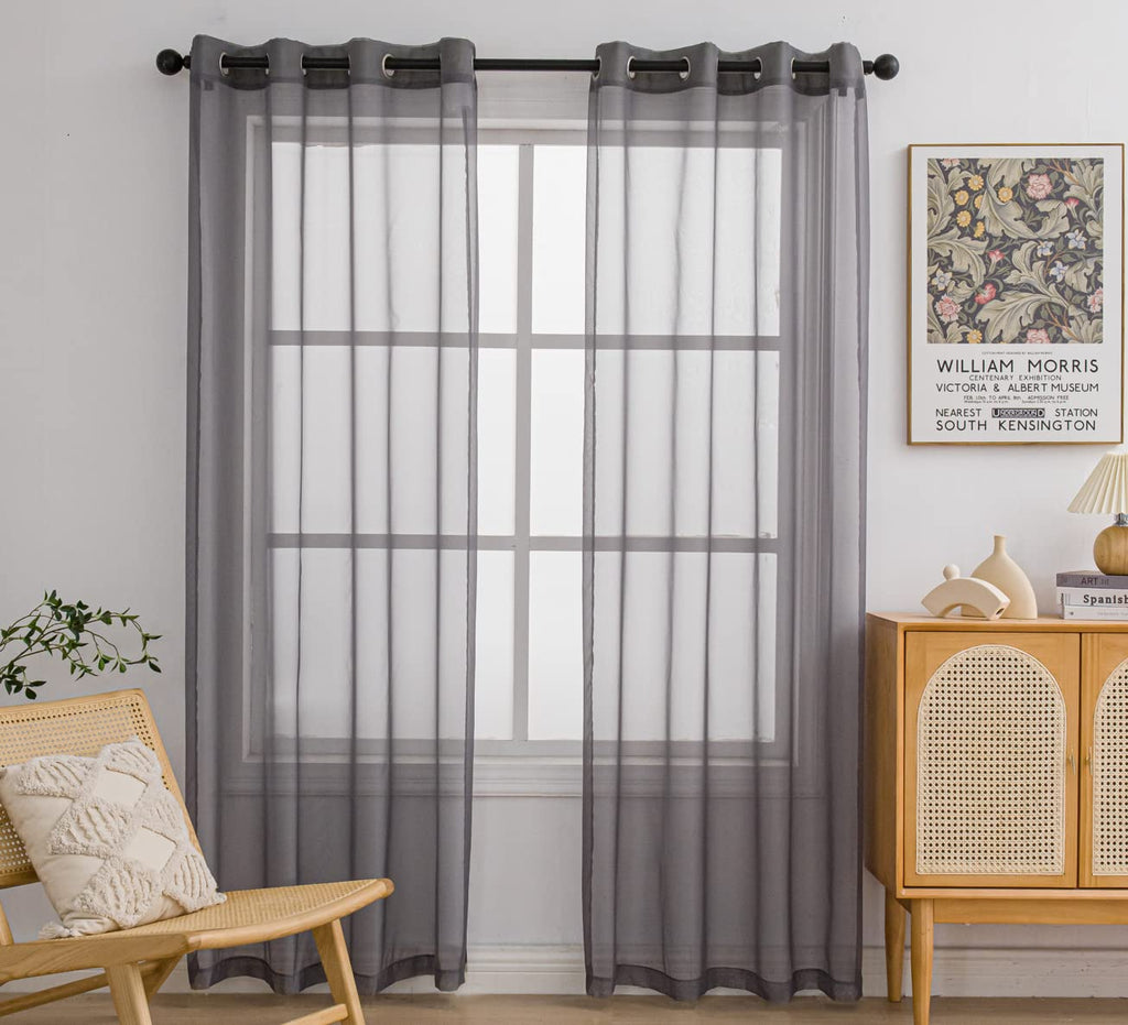 Pi Sheer Curtains 84 Inches Length With Rings Top,Privacy Voile Textured Window Backdrop For Bedroom/Living Room 2 Panels (W52 X L84, Dark Grey)