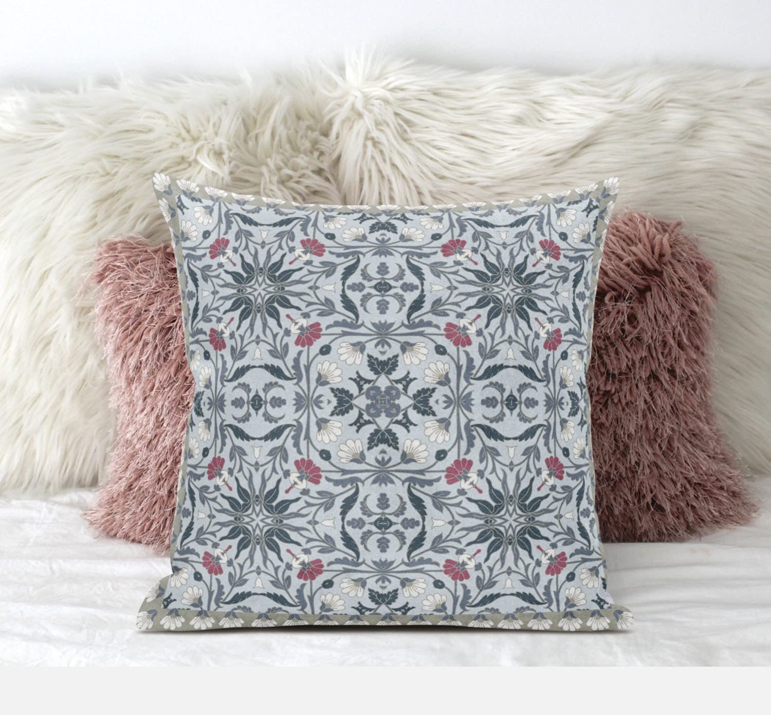 HomeRoots Muted Orange Indigo 16â€ Powder Blue Paisley Zippered Suede Throw Pillow