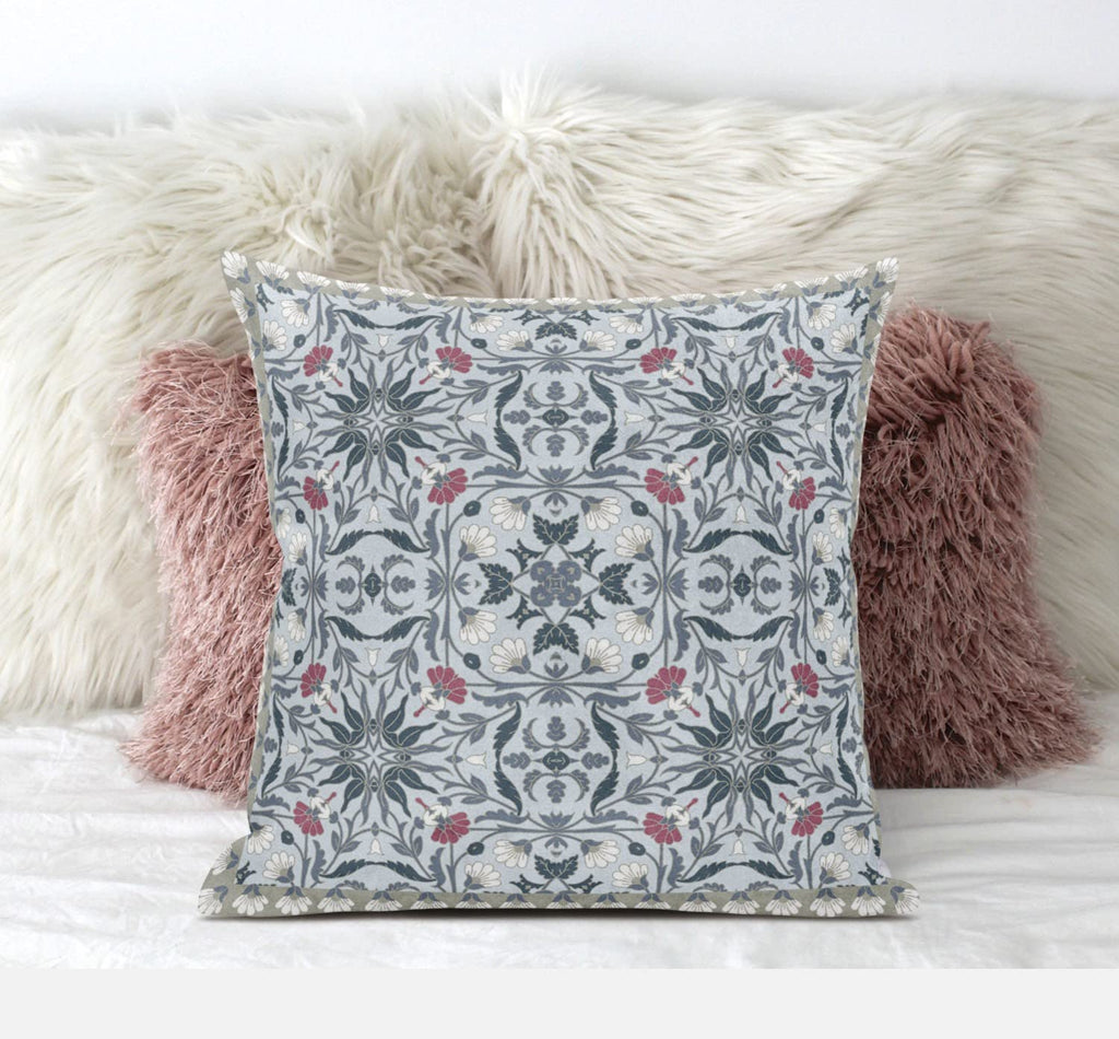 HomeRoots Muted Orange Indigo 20â€ Powder Blue Paisley Zippered Suede Throw Pillow