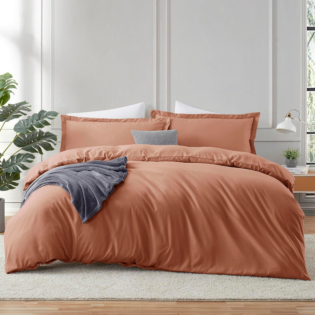 Hearth & Harbor Rust Duvet Cover King Size - 3 Piece King Duvet Cover Set, Soft Double Brushed King Duvet Covers With Button Clo