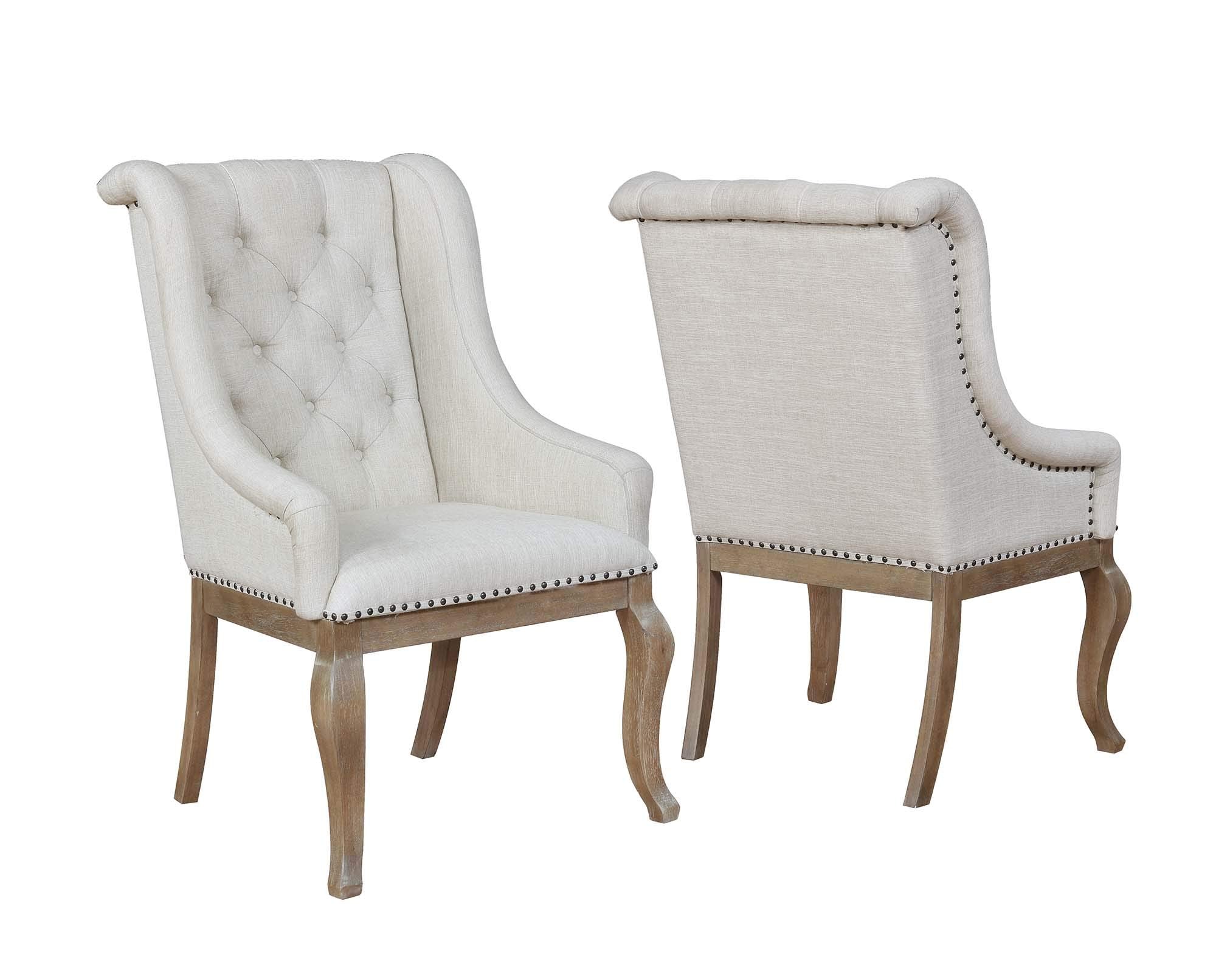 Coaster Furniture Glen Cove Arm Chairs with Button Tufting and Nailhead Trim Cream and Barley Brown (Set of 2) 110293
