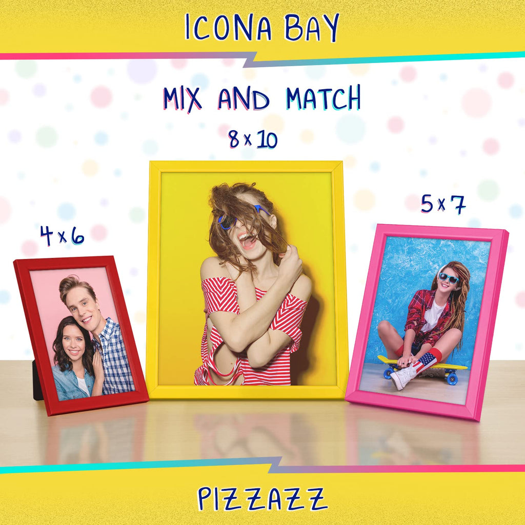 Icona Bay 8X10 Picture Frames (Yellow, 3 Pack), Colored Solid Wood Scandinavian Style Frames For Photo, Pizzazz Collection