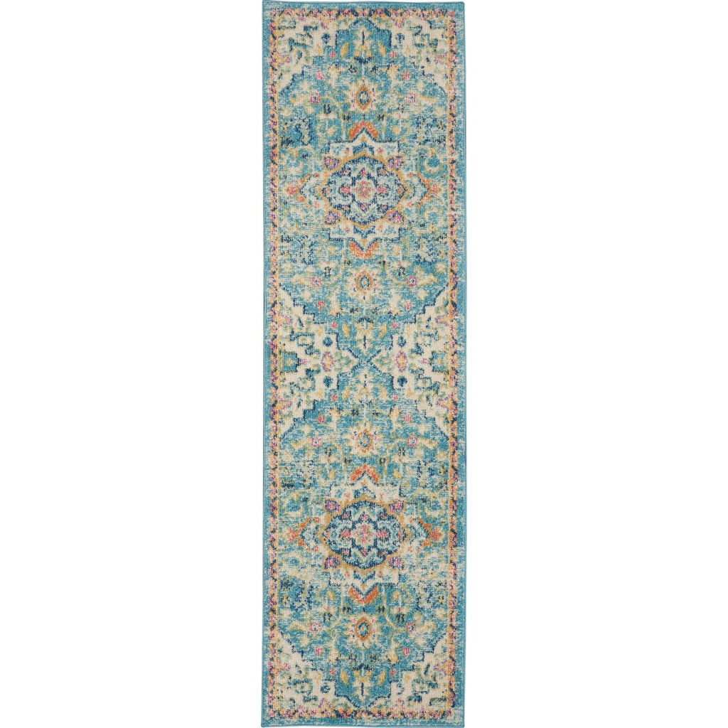 Nourison Passion Ivory/Light Blue 1'10' X 6' Area Rug, Boho, Moroccan, Bed Room, Living Room, Dining Room, Kitchen, Easy Cleani