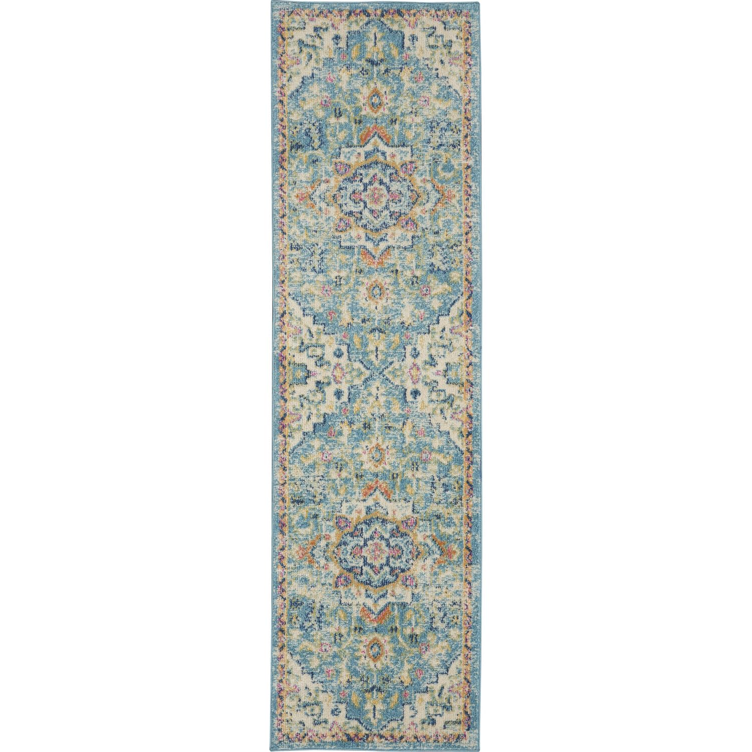 Nourison Passion Ivory/Light Blue 1'10' X 6' Area Rug, Boho, Moroccan, Bed Room, Living Room, Dining Room, Kitchen, Easy Cleani