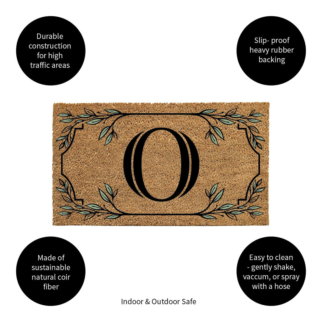 Evergreen Monogram Coir Doormat | Letter O | Front Door Mat For Outdoor Indoor Entrance | 28X16 Inches | Non-Slip Backing Doorwa