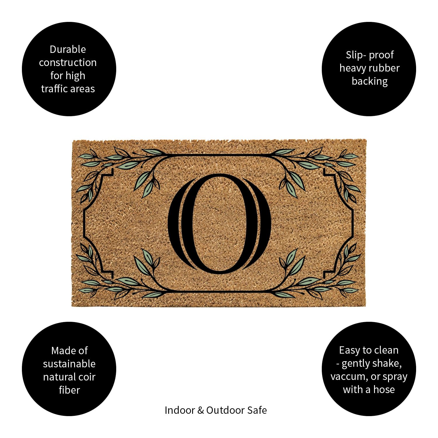 Evergreen Monogram Coir Doormat | Letter O | Front Door Mat For Outdoor Indoor Entrance | 28X16 Inches | Non-Slip Backing Doorwa