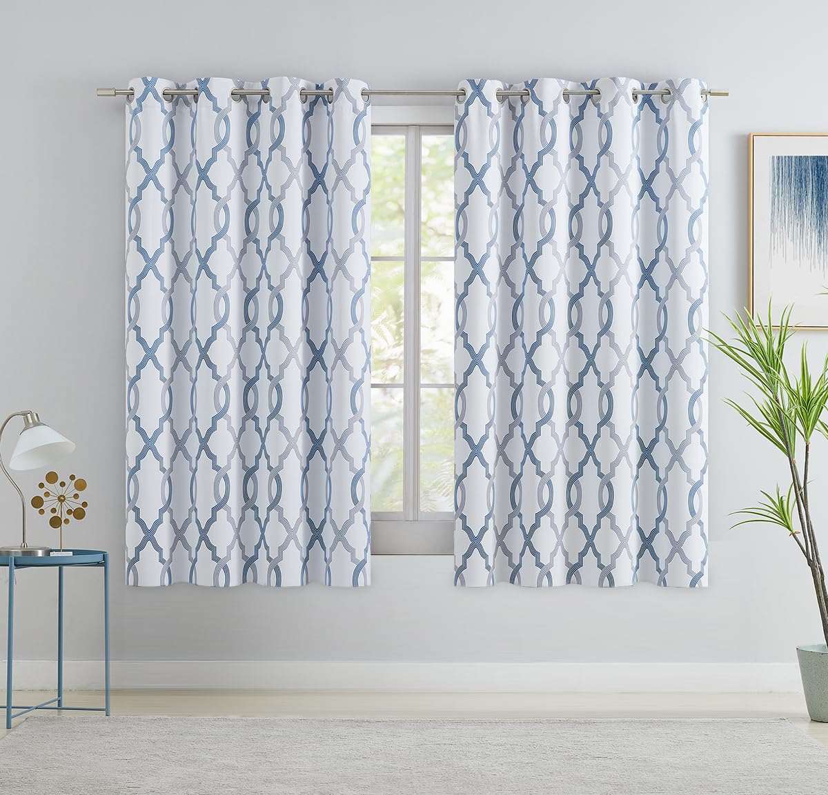 Ugoutry Blue Grey Moroccan Full Blackout Curtains 63 Inch Length, Holiday Thermal Insulated Grommet Window Treatments For Living