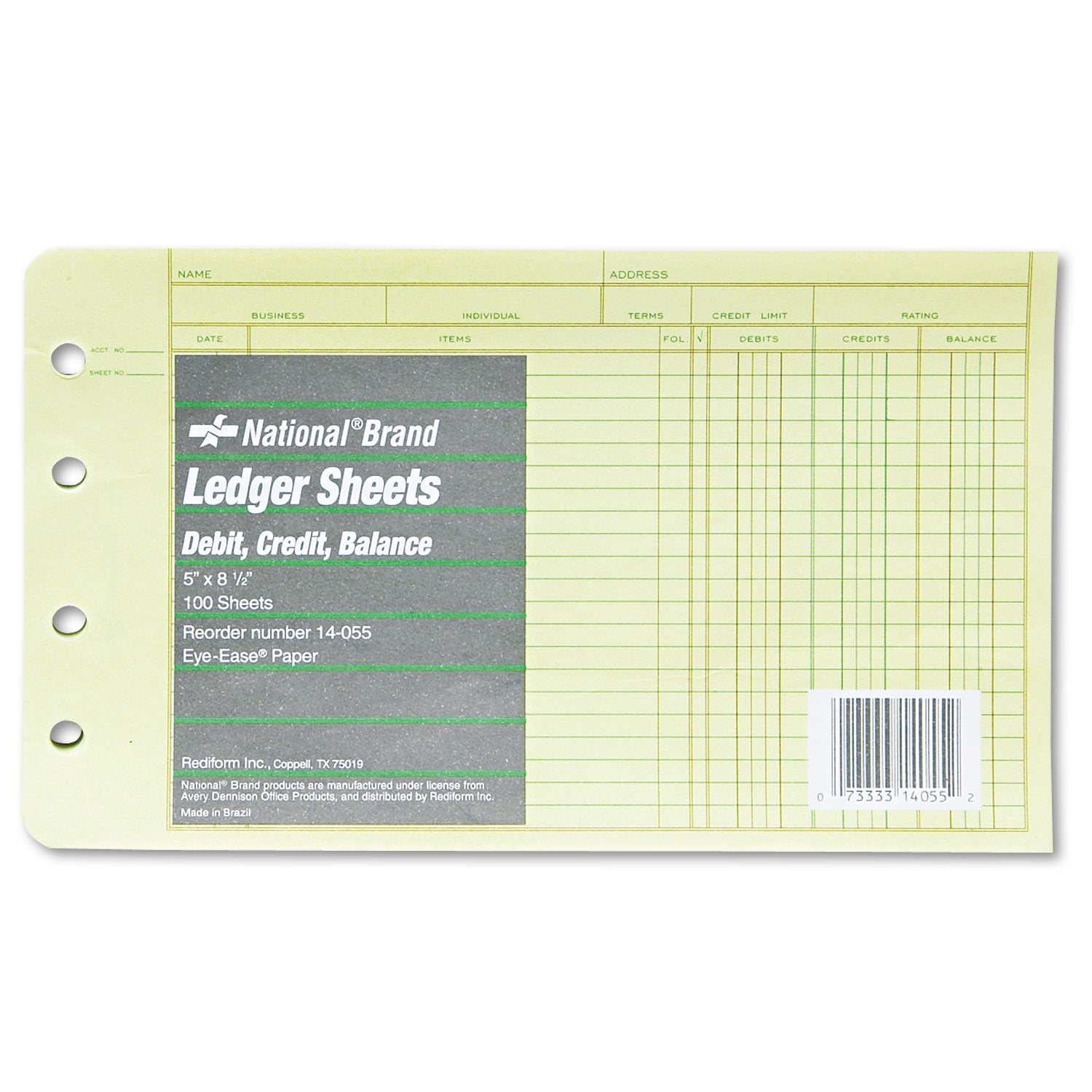 Rediform Extra Sheets For 4-Ring Ledger Binder, 5 X 8.5 Inches, 100 Per Pack (14-055)