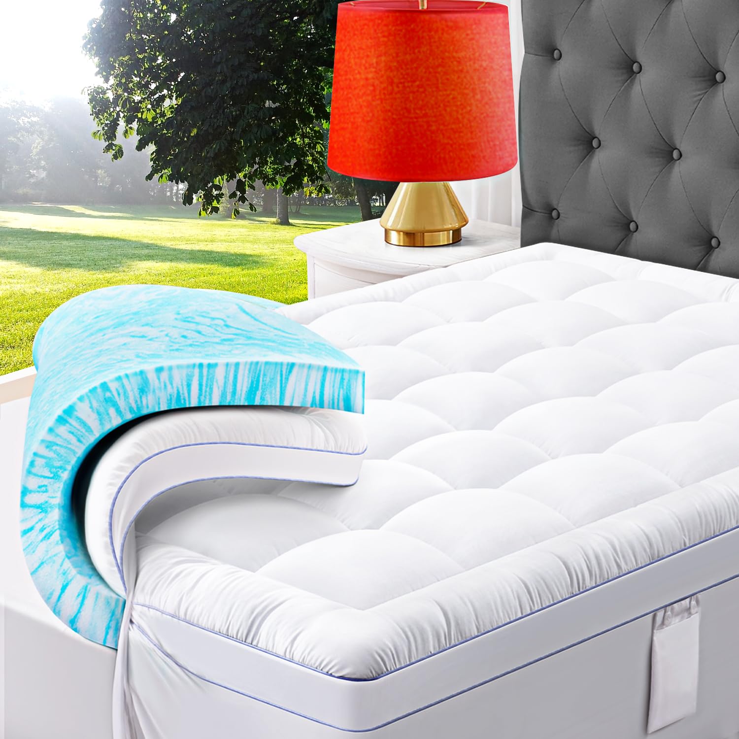 Abene 3 Inch Dual Layer Memory Foam Mattress Topper Queen, 2 Inch Memory Foam Plus 1 Inch Down Alternative Pillowtop Mattress Pa