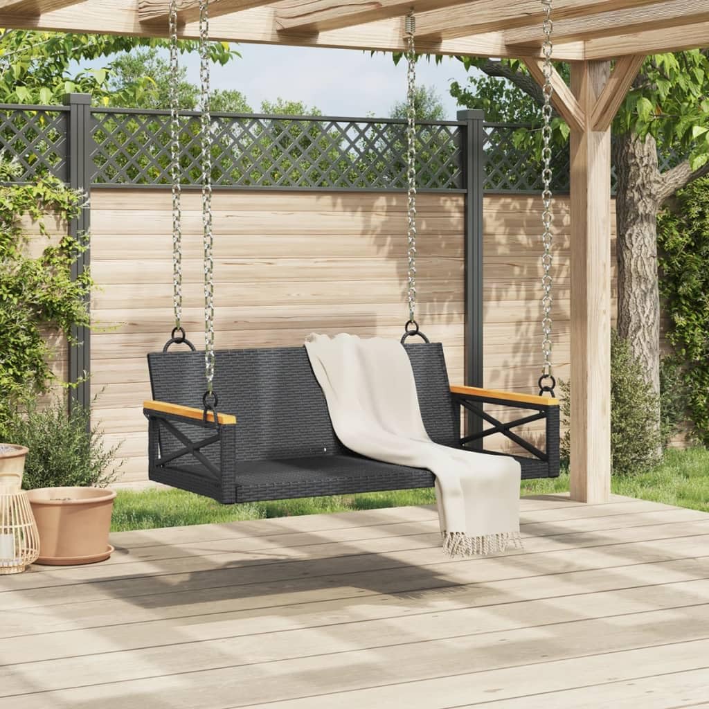 vidaXL Black Poly Rattan Swing Bench Hammock Chair - Hanging Outdoor Garden Patio Seat