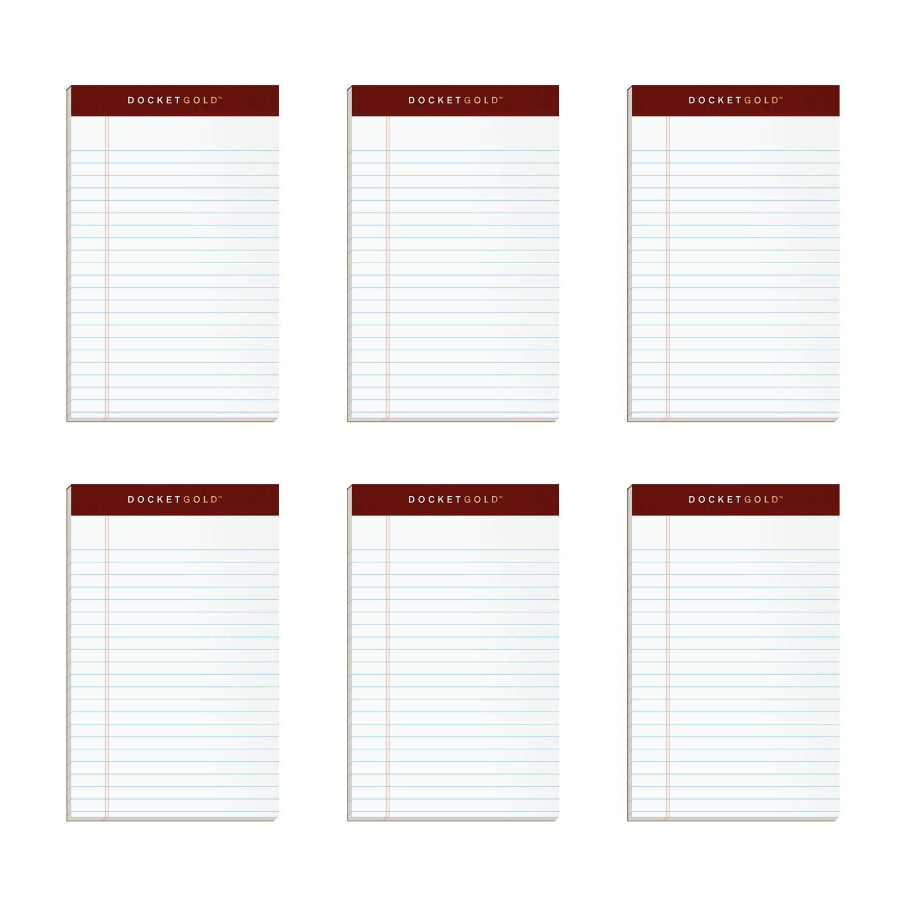 Tops Docket Gold Writing Pads, 5' X 8', Jr. Legal Rule, 50 Sheets, 6 Pack (99705), White