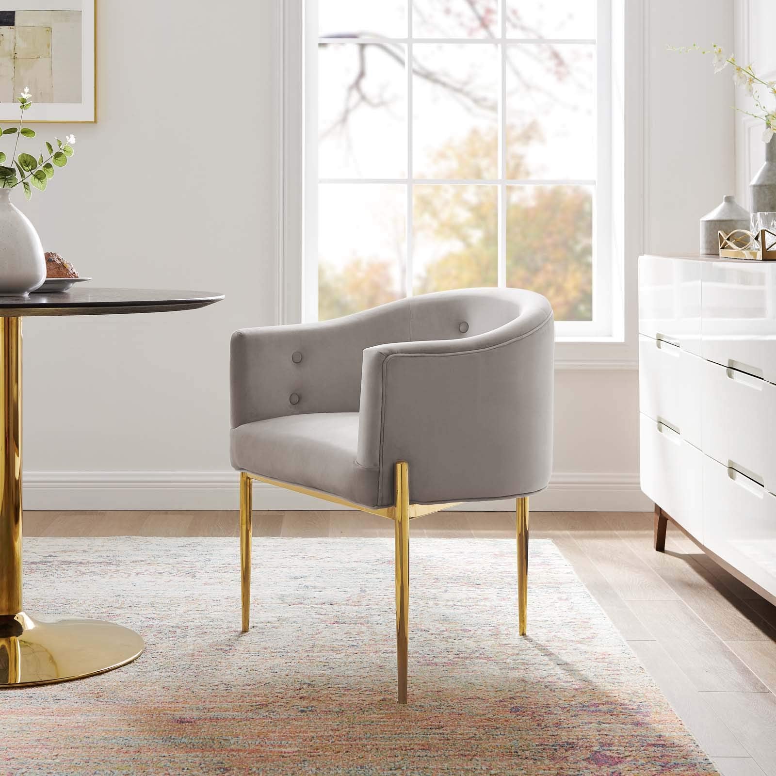 Modway Savour Tufted Performance Velvet Accent Chair In Light Gray