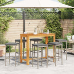vidaXL Gray 7-Piece Patio Bar Set with Solid Acacia Wood Table & Poly Rattan Stools, Outdoor/Deck/Garden Furniture with Cushions