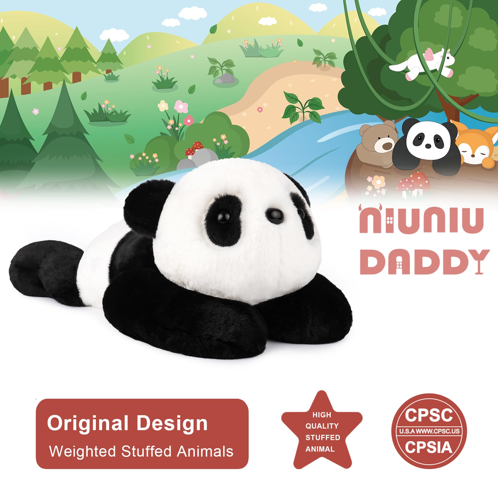 Niuniu Daddy 20' | 3.3 Pound Panda Weighted Stuffed Animals Plush Toys, Large Pillowfort Plush Animals For Kids Adults, Heavy B