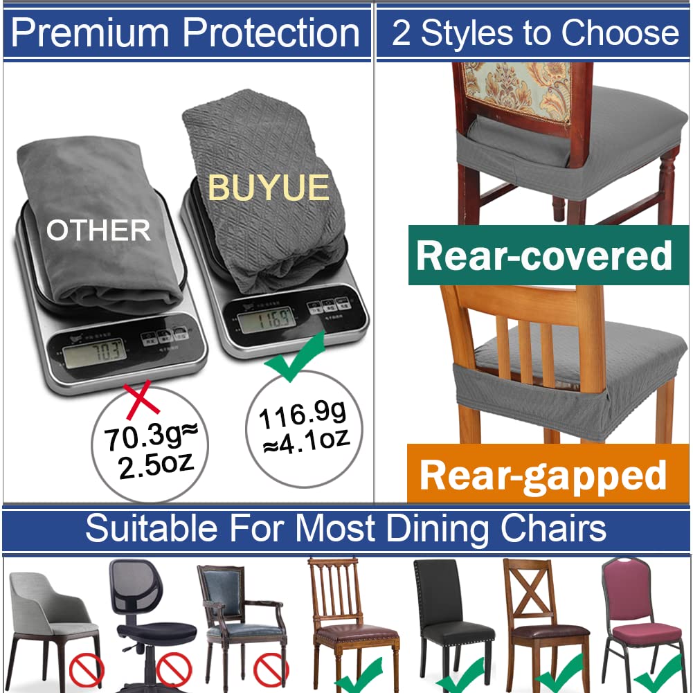 Buyue Luxury Dining Room Chair Covers Set Of 6, Easy Installation Stretchy Jacquard Armless Kitchen Chair Seat Protectors, Rear Covered- Black- 6