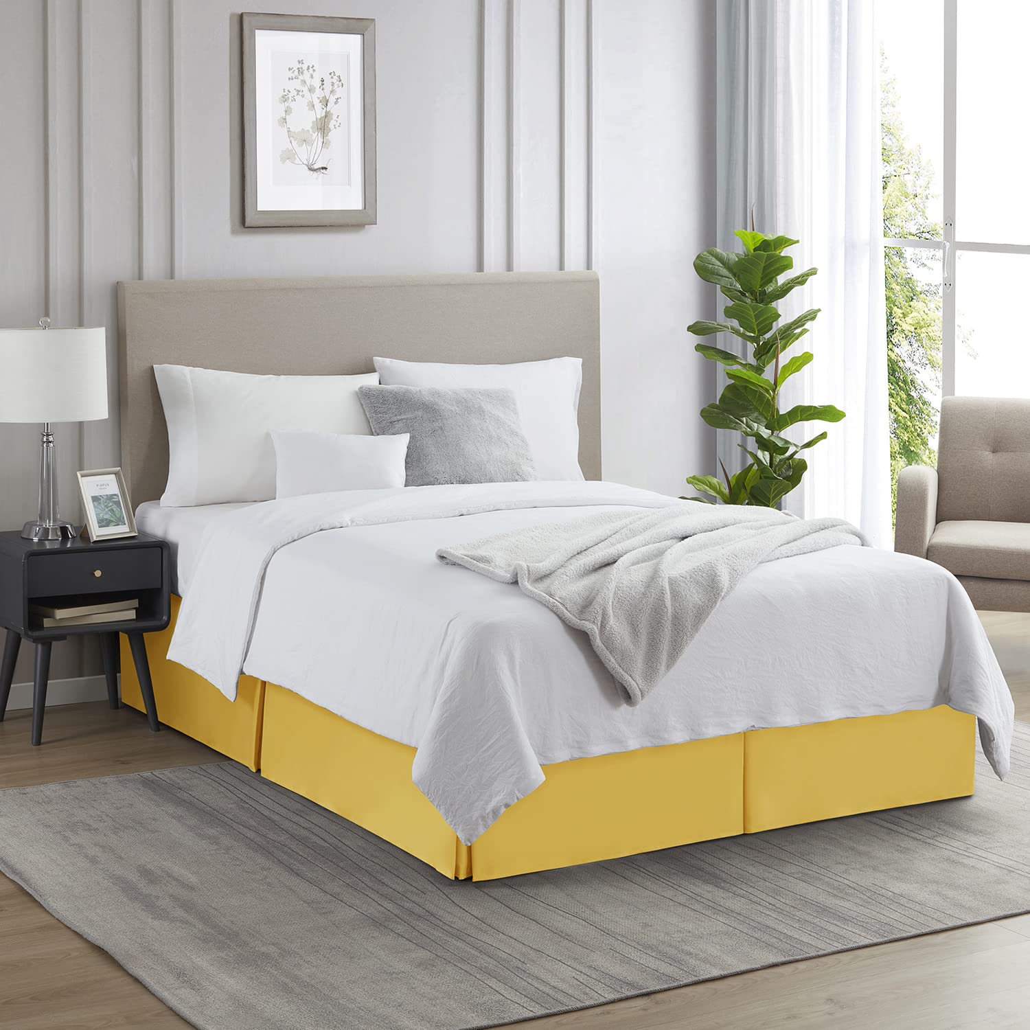 Nestl Yellow Twin Bed Skirt - Twin Size Bed Skirt 14 Inch Drop - Brushed Microfiber Bed Skirts - Hotel Quality Pleated Bed Skirt - Shrinkage & Fade Resistant