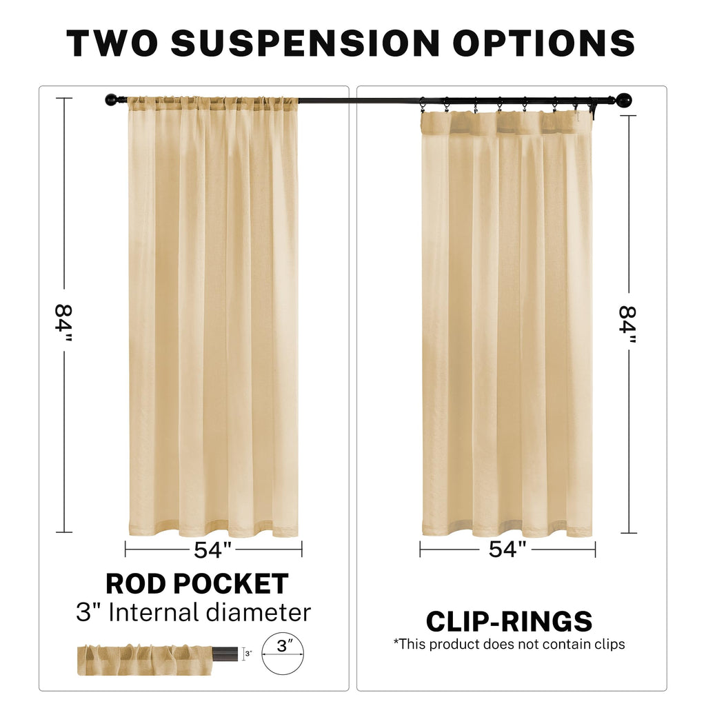 Mrtrees Sheer Curtains 84 Inch Length Living Room Bedroom Curtain Panels Rod Pocket Transparent Voile Sheer Beige Window Treatme