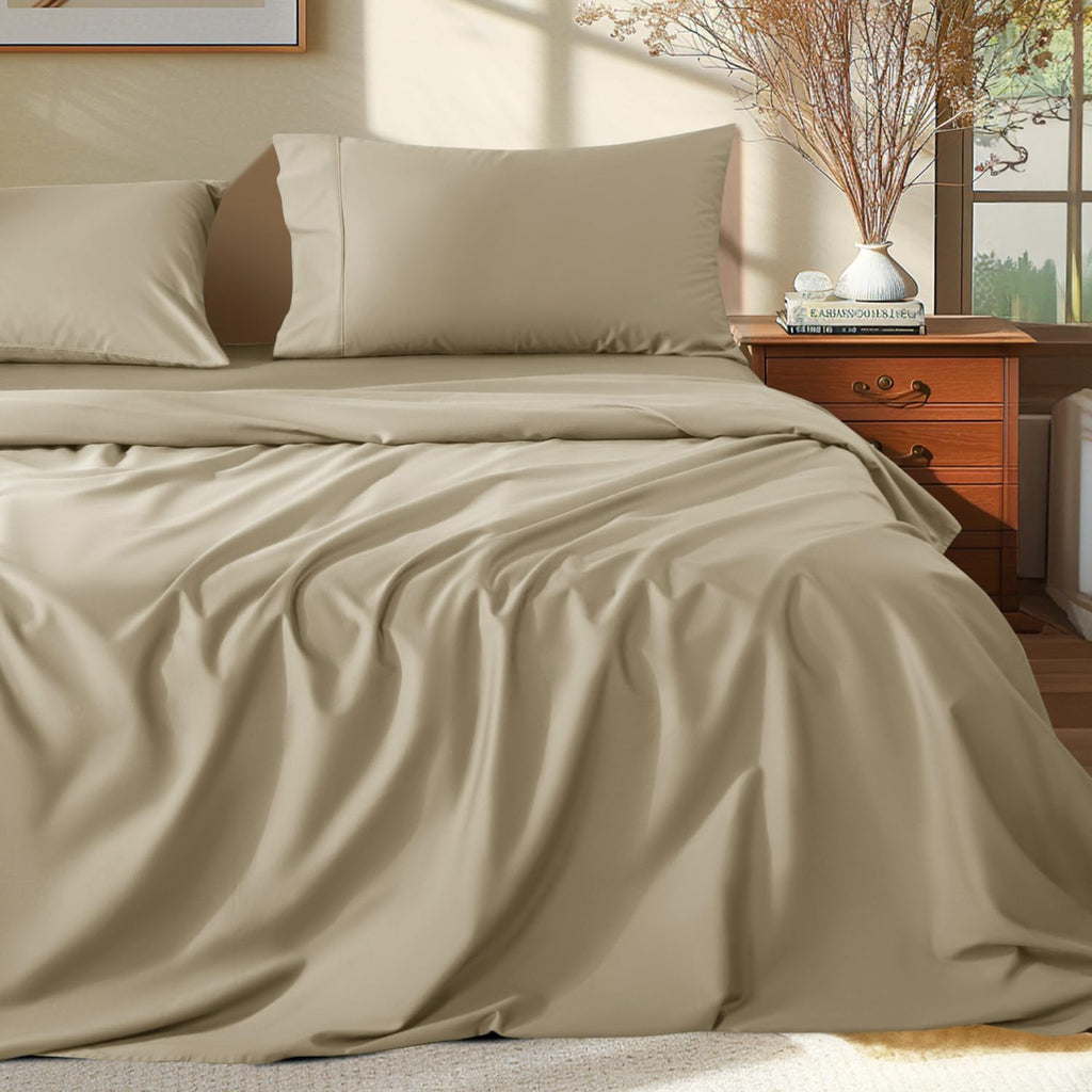 Shilucheng 100% Egyptian Cotton Queen Size Sheets Set - 1000 Thread Count,Luxury Cotton Bed Sheets,Breathable & Cooling Bedding And Pillow Cases, 16 Inch Deep Pocket - 4 Piece (Linen, Queen)