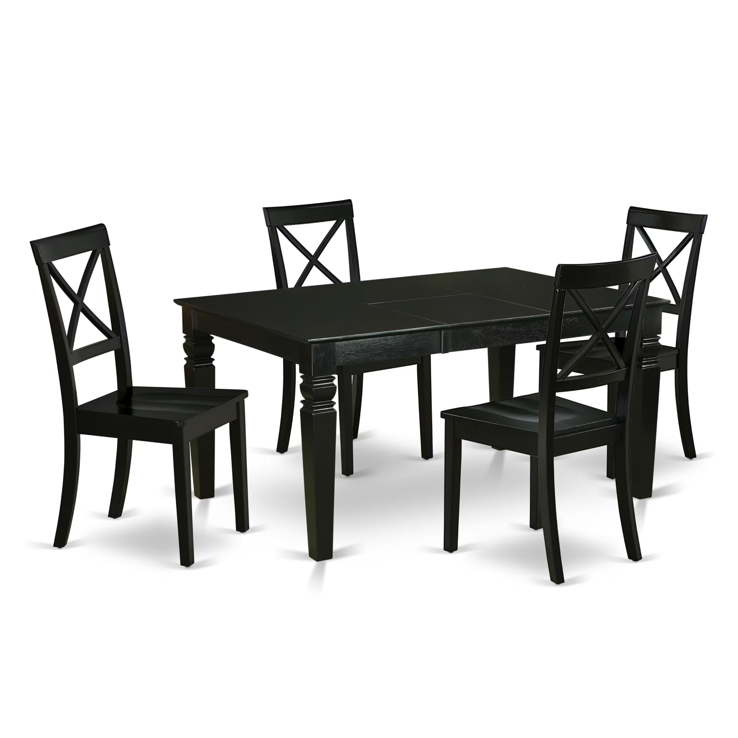 East West Furniture Webo5-Blk-W 5 Piece Dining Room Table Set Includes A Rectangle Kitchen Table With Butterfly Leaf And 4 Dining Chairs, 42X60 Inch, Black