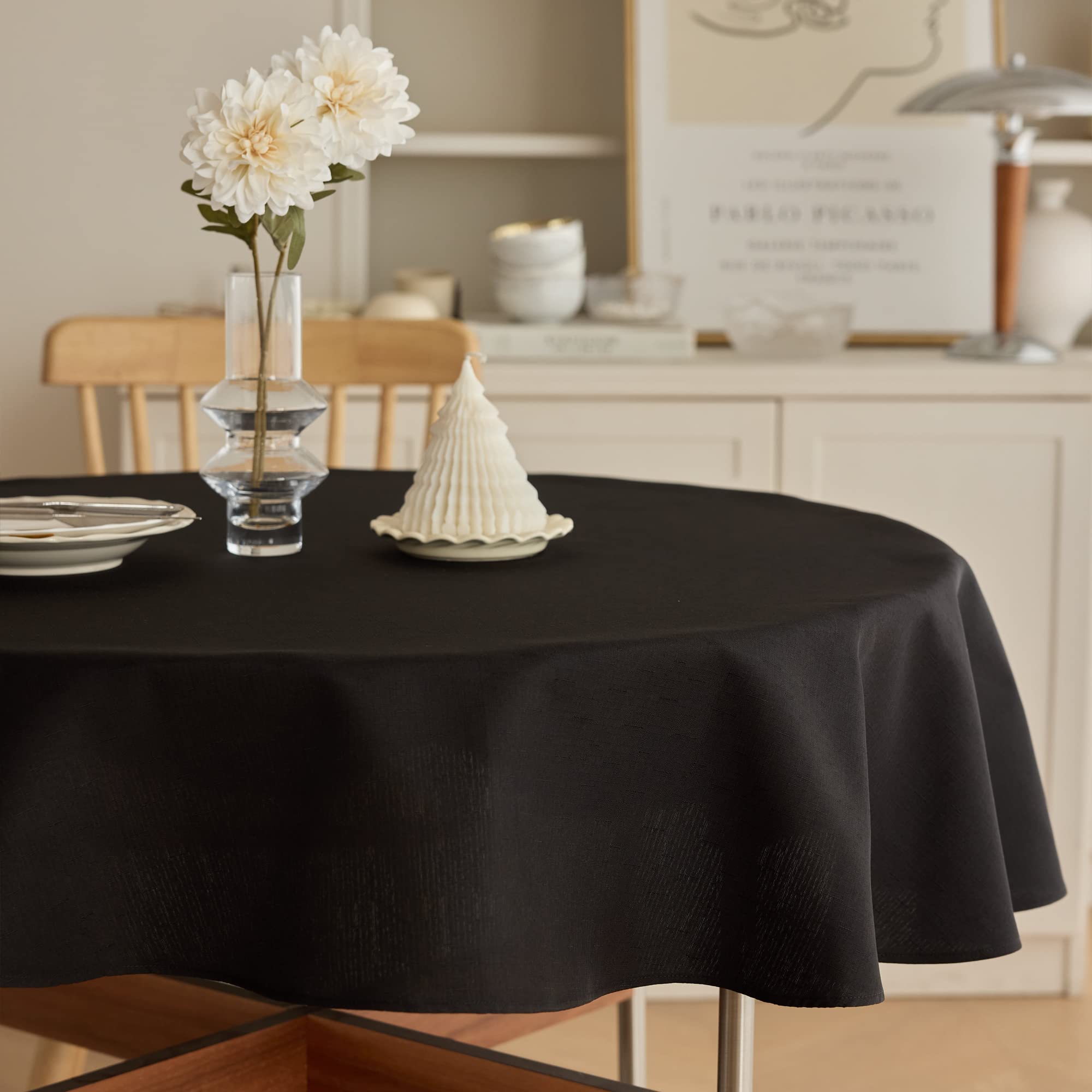 Decorelia Waterproof Farmhouse Round Small Table Cloth For Round Table, Easy Care Wrinkle-Free Fabric Circle Table Cover For Par