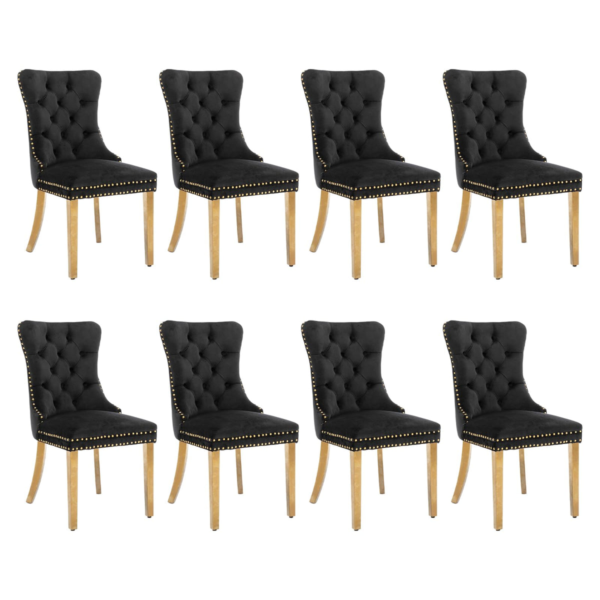 Soarflash Velvet Dining Chair Set Of 8, Upholstered Tufted Dining Room Chair With Nailhead Trim And Solid Gold Plated Leg For Ki