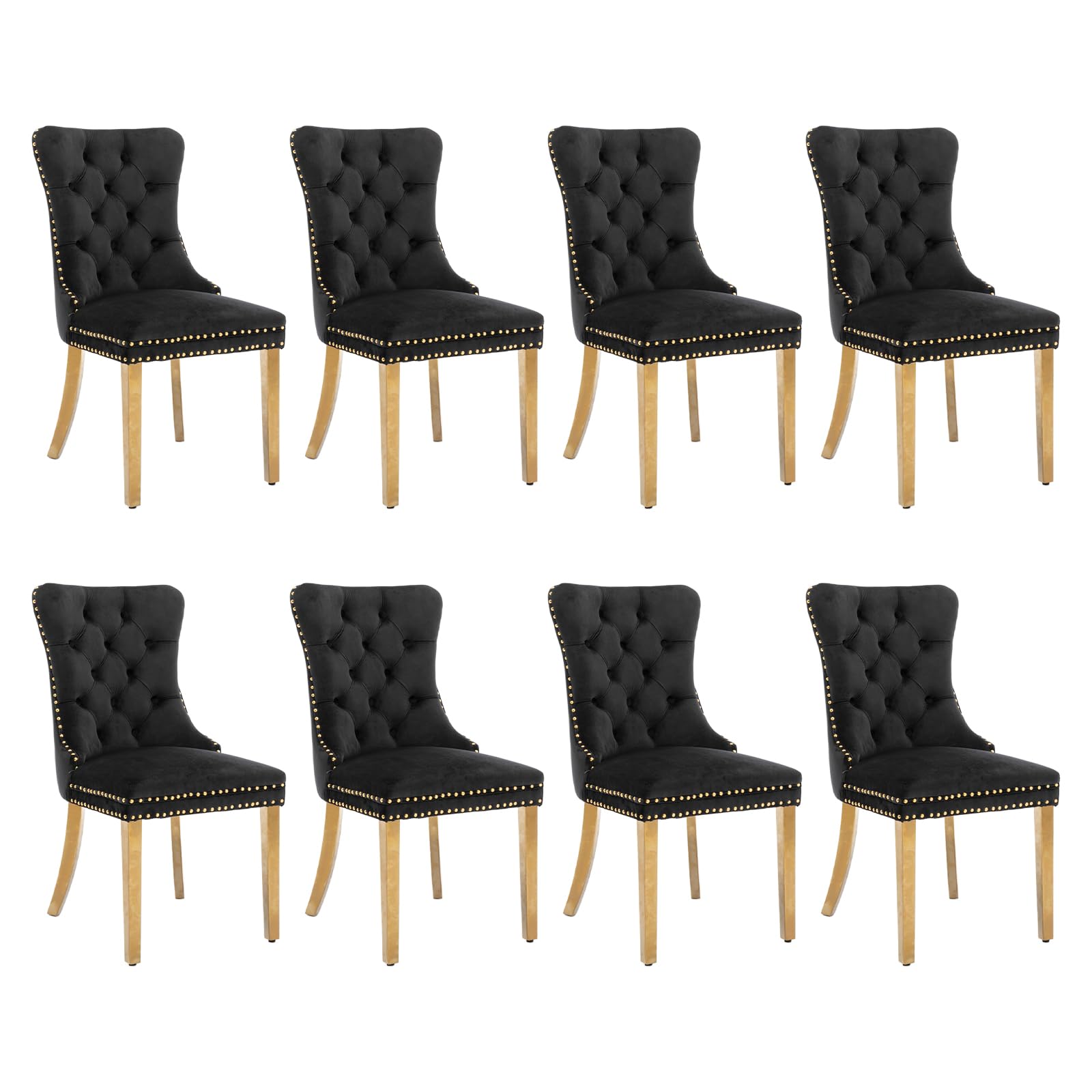 Soarflash Velvet Dining Chair Set Of 8, Upholstered Tufted Dining Room Chair With Nailhead Trim And Solid Gold Plated Leg For Ki