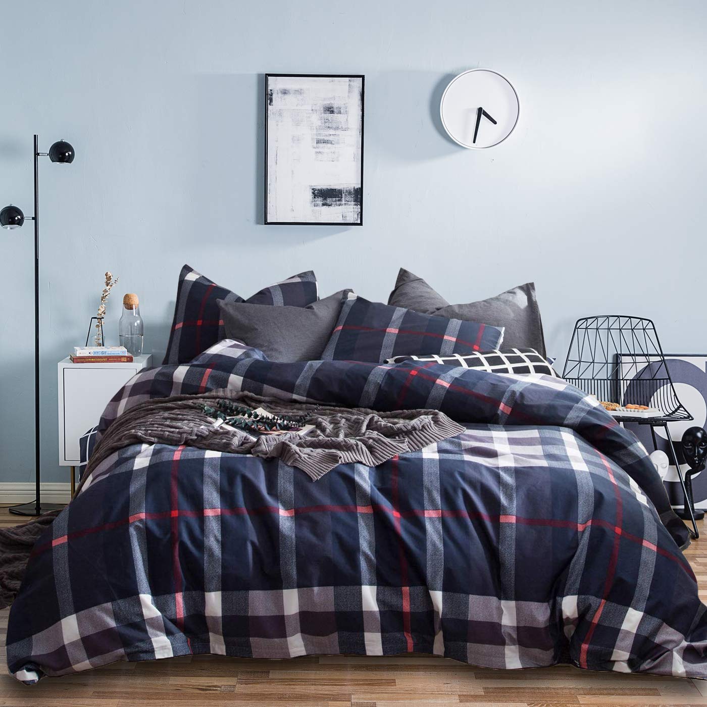 Jumeey Navy Plaid Duvet Cover Dark Blue Bedding Set King Grid Buffalo Checkered Duvet Cover Men Women Boys Teens Tartan Check Gr