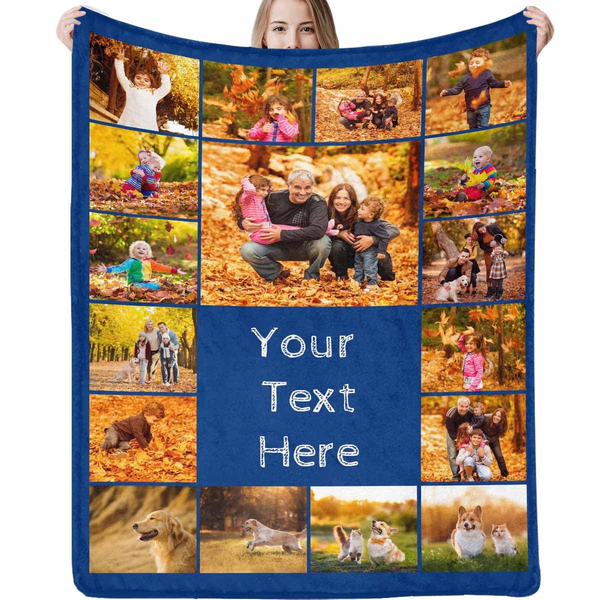 Custom Blanket Personalized Blanket with Photos Text 17 Photos Customized Picture Throw Blanket for Adult Kids Friends for Birth