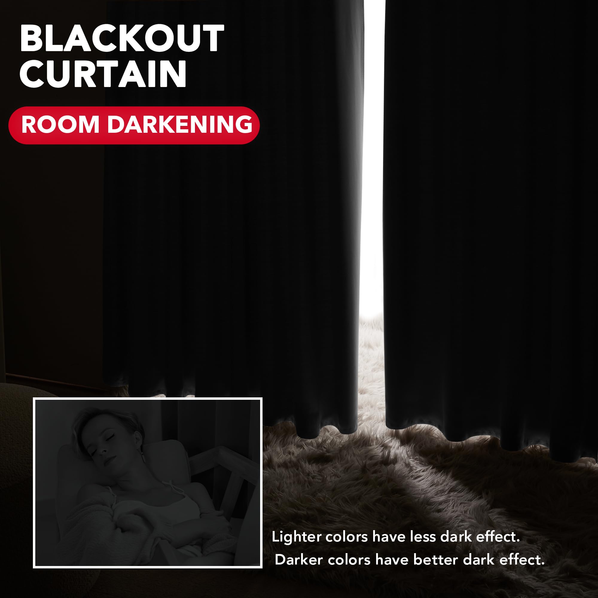 Deconovo Blackout Curtains – Room Darkening, Noise-Reducing, Thermal Insulated – Energy-Efficient Window Treatment For Bedroom, Living Room & Home Office – 2 Panels, Black, 70W X 63L Inch