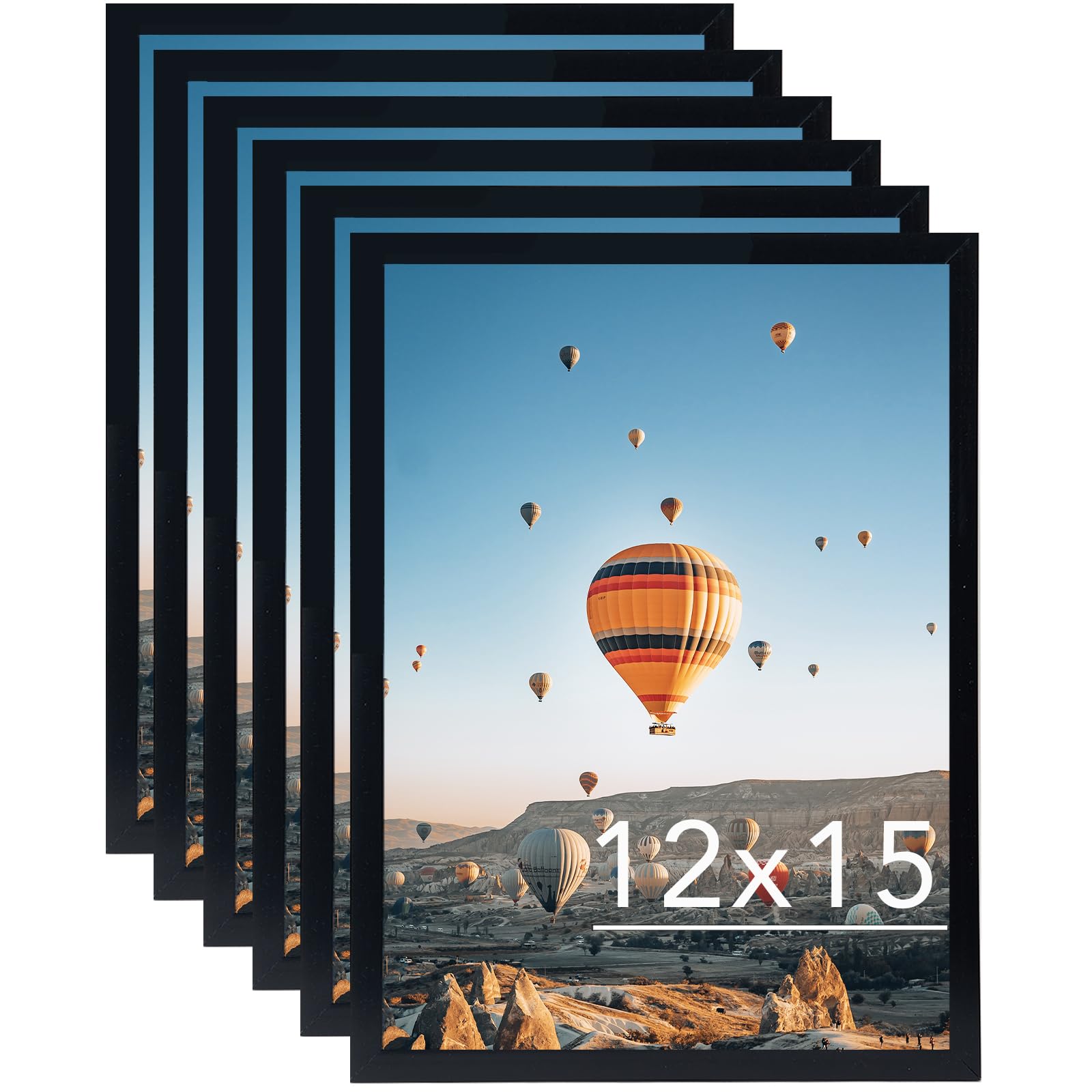 JCJMY 12x15 Black Picture Frame Set of 6, Horizontal and Vertical Formats for Wall Hanging, 12 x 15 Wall Gallery Poster Photo Fr