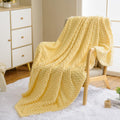 Vessia Flannel Fleece Throw Blanket For Kids And Adults, 3D Jacquard Light Yellow Fuzzy And Warm Blanket For Couch,Sofa,Bed,Chai