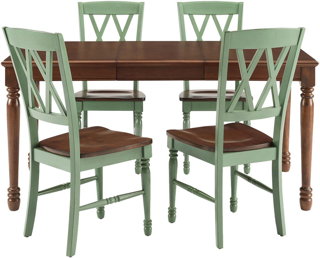 Crosley Furniture Shelby 5-Piece Traditional Dining Table Set for 4, Dinner Tables with Kitchen Chairs, Distressed Teal/Dark Cherry