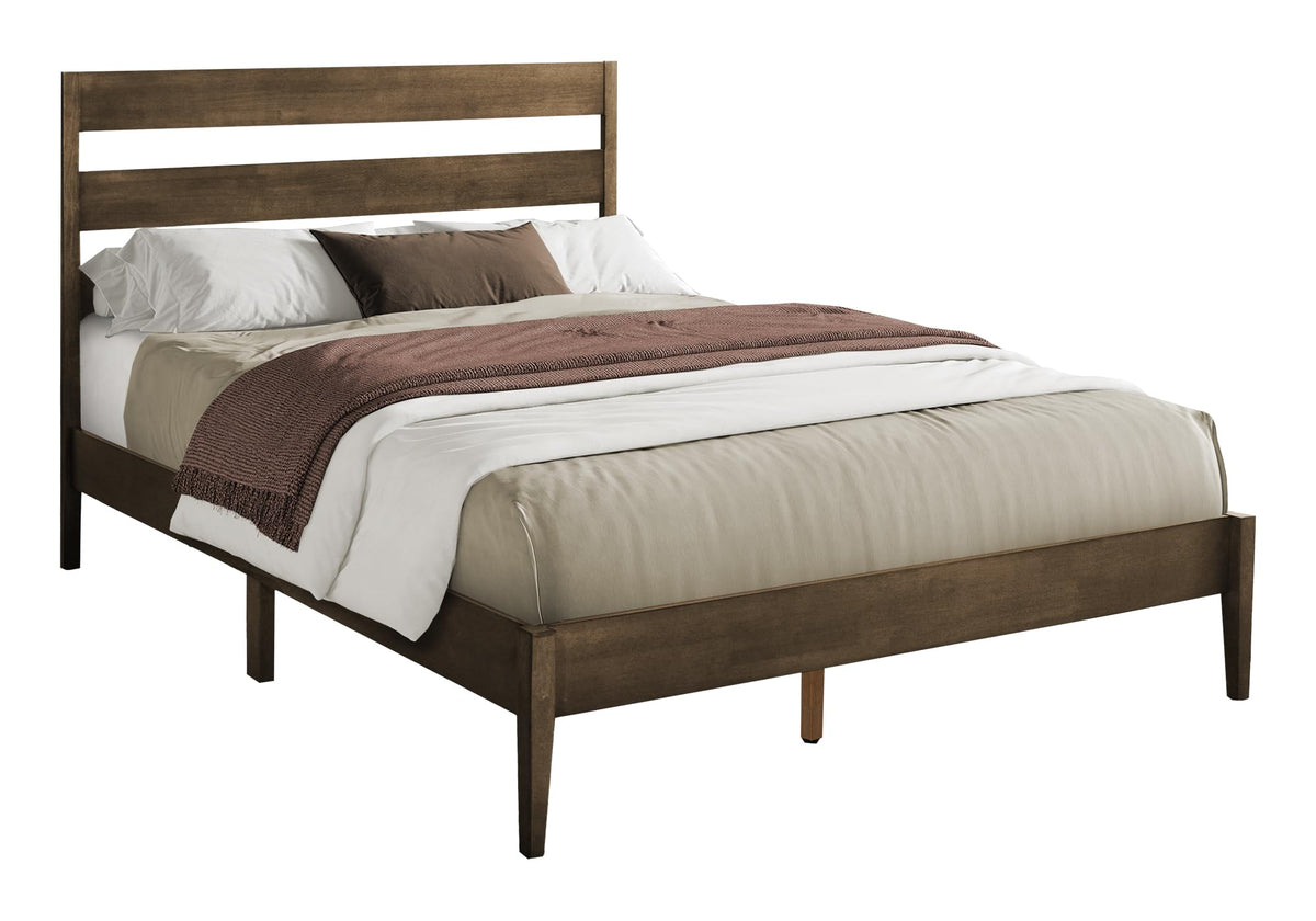 Monarch Specialties I 6066Q Bed, Queen Size, Frame Only, Platform Bed, Bedroom, Walnut Solid Wood Legs, Walnut Wood Frame, Contemporary, Modern