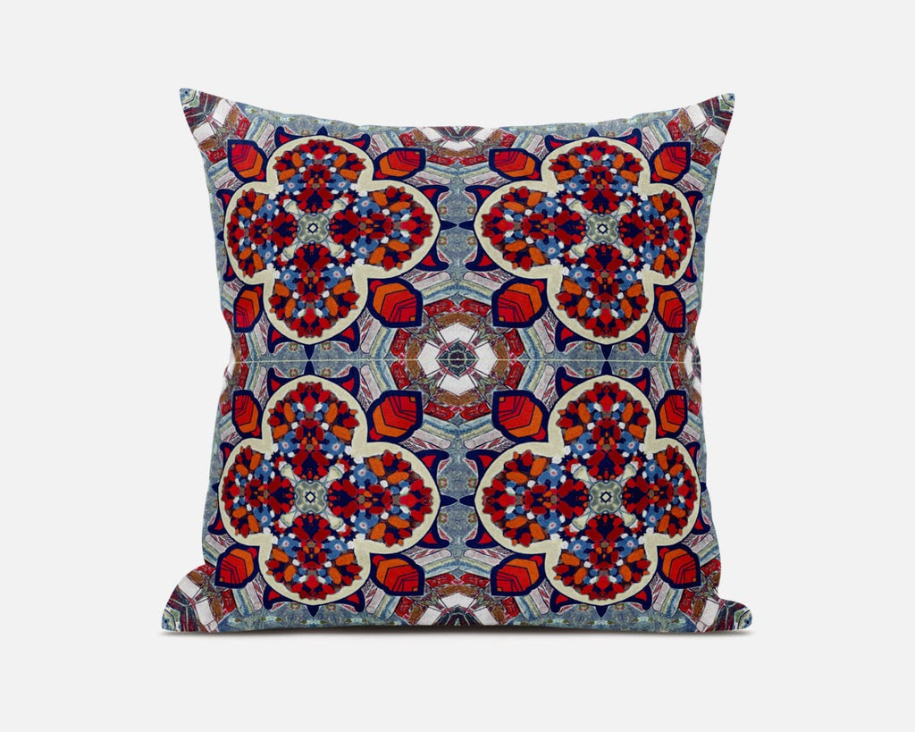 HomeRoots Red Orange Blue 20â€ Red Blue Cloverleaf Boho Zippered Suede Throw Pillow