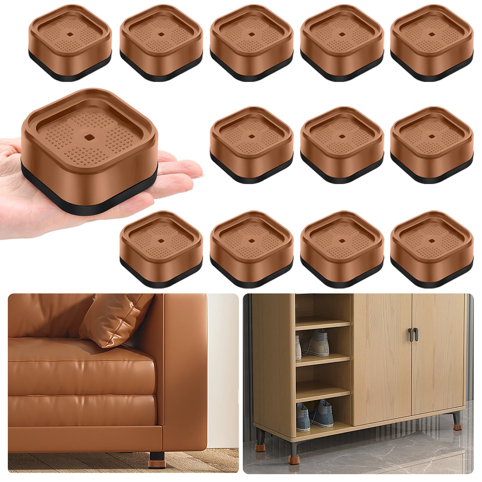 Shouwuhho 12 Pack Furniture Risers Adjustable Bed Risers Heavy Duty Lifts Height 1'', Square Stackable Bed Risers 1, 2 Or 3 Inch