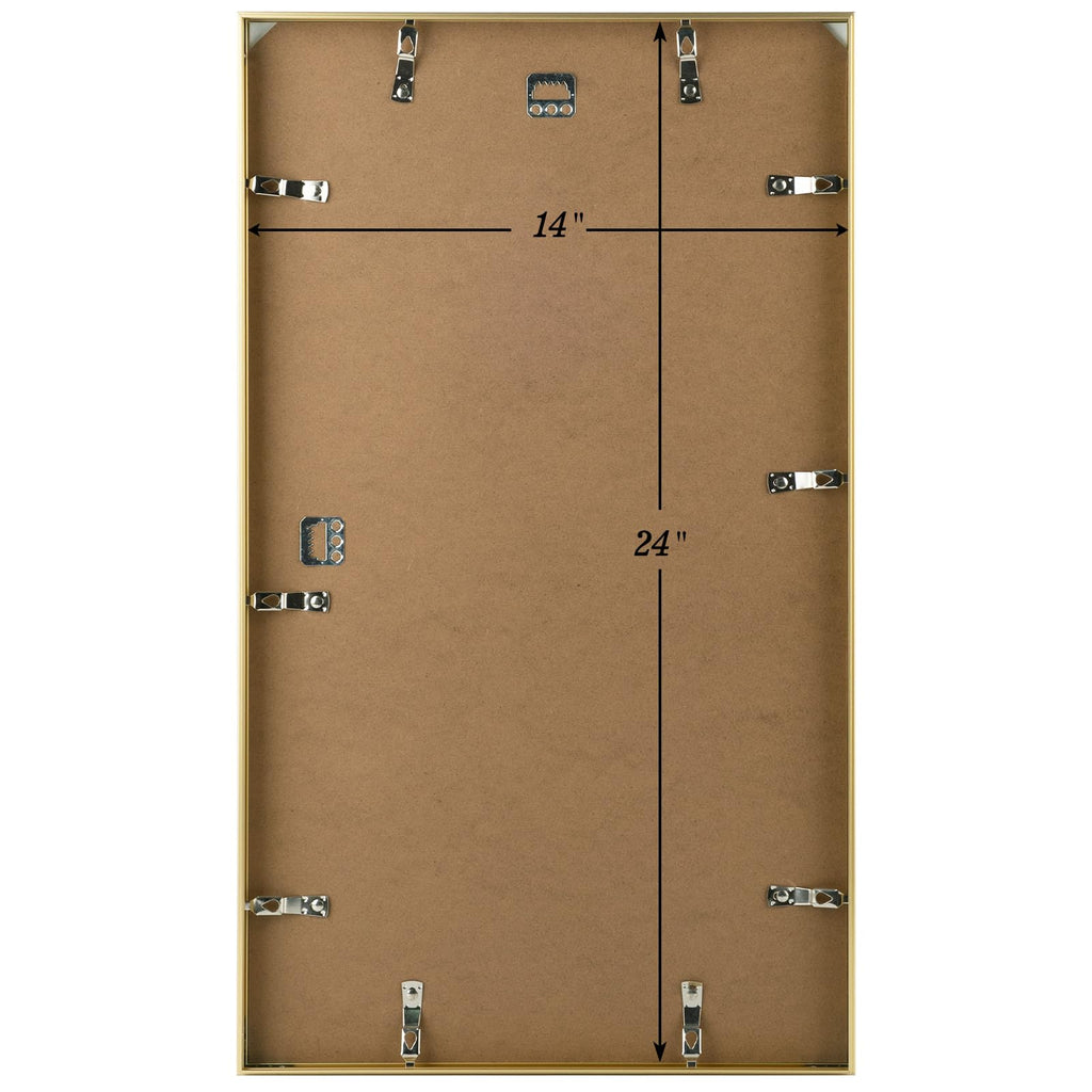 Golden State Art, 14X24 Aluminum Gold Picture Frame With Acrylic Front, Swivel Tabs, Sawtooth Hangers, Spring Clips, Metal Wall