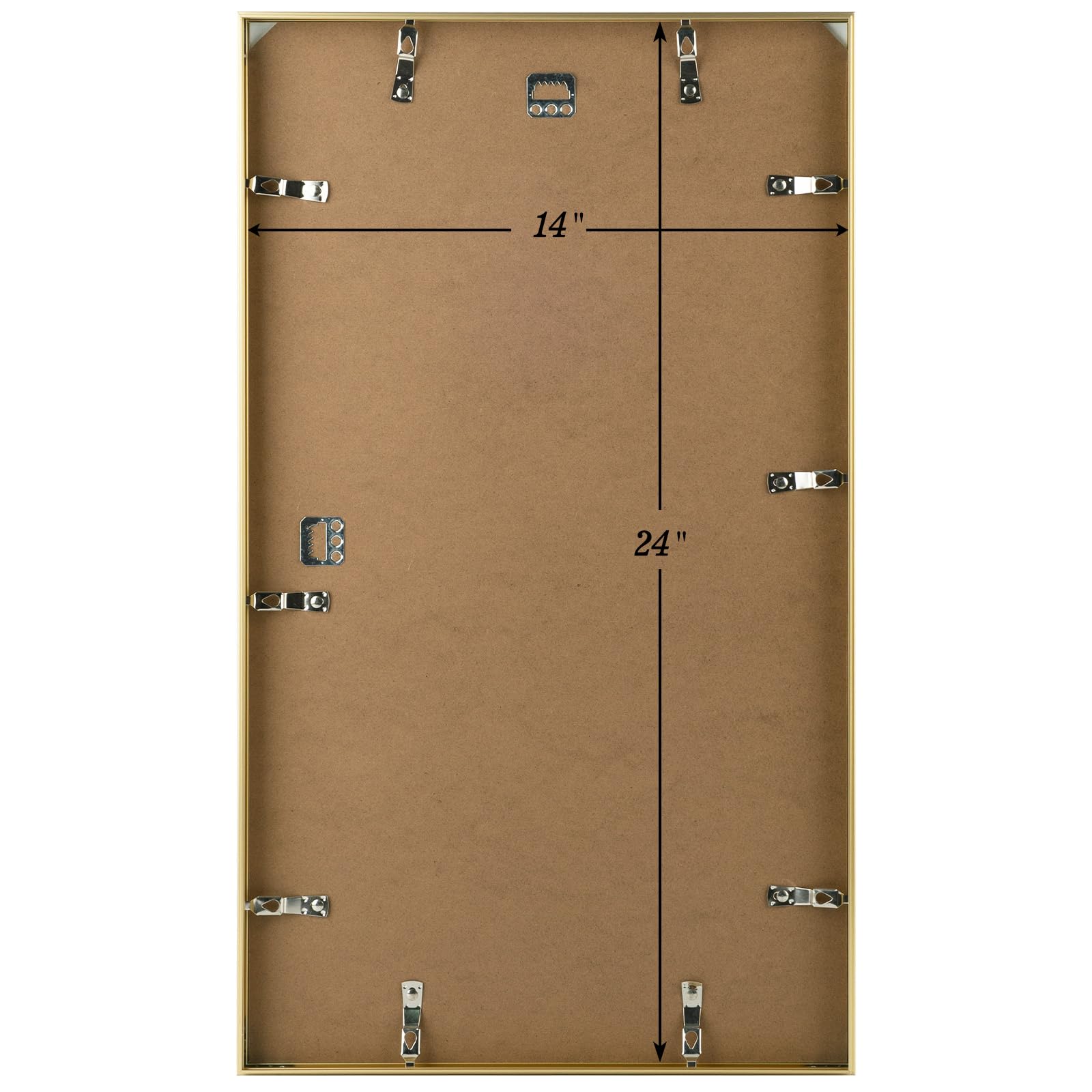 Golden State Art, 14X24 Aluminum Gold Picture Frame With Acrylic Front, Swivel Tabs, Sawtooth Hangers, Spring Clips, Metal Wall