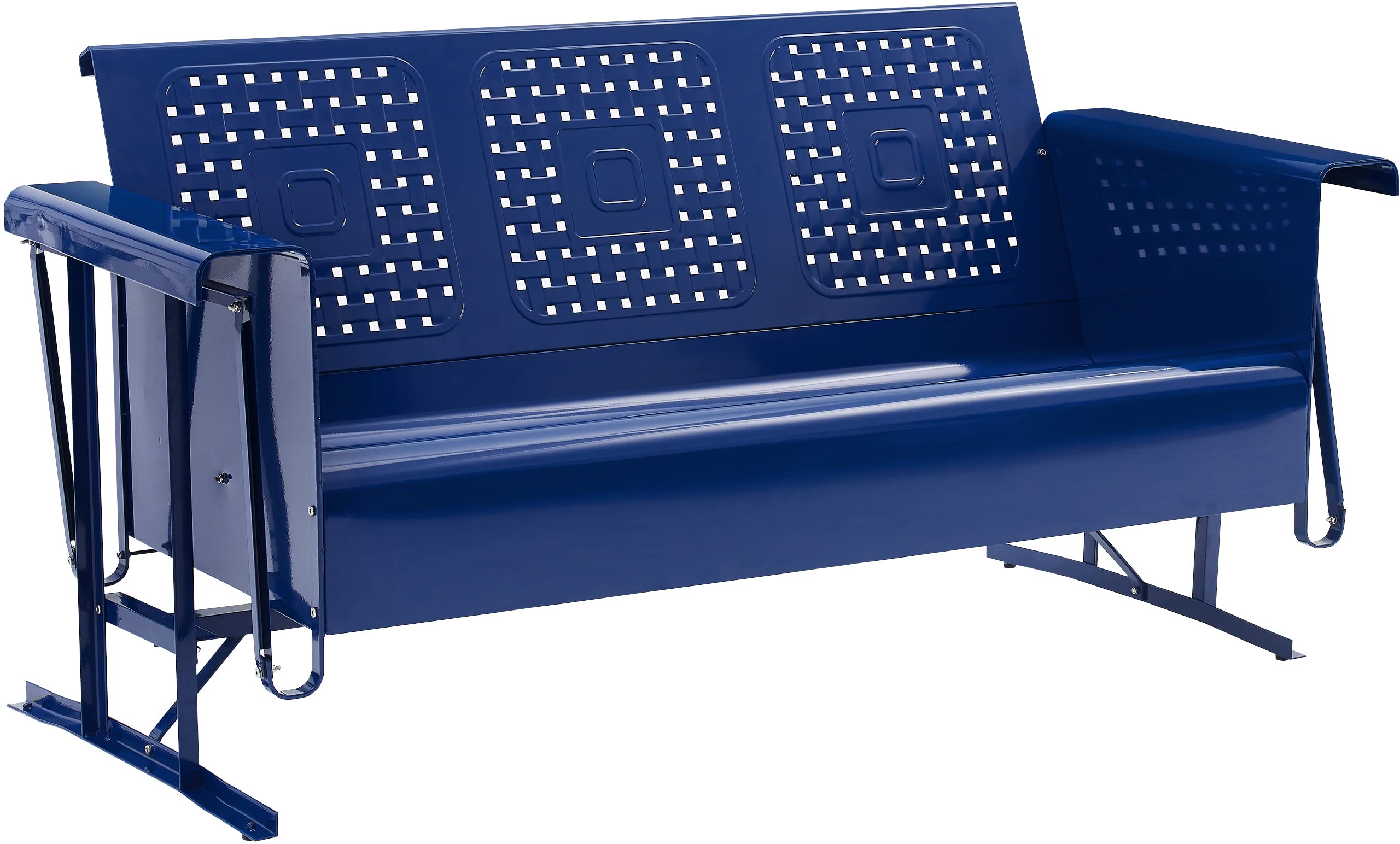 Crosley Furniture Bates Retro Metal Outdoor Sofa Glider, 3-Person Rocking Patio Bench for Porch, Deck, Navy Gloss