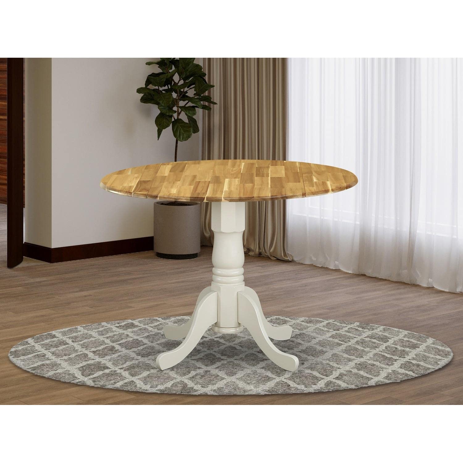 East West Furniture Dmt-Nlw-Tp Dublin Modern Dining Table - A Round Kitchen Table Top With Dropleaf & Pedestal Base, 42X42 Inch, Natural & Linen White