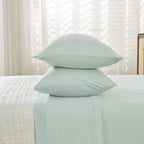 3 Piece Jersey Knit Twin Cotton Blend Aqua Sheet Set | Ultra-Soft T-Shirt Jersey Bedding Sheets & Pillowcases | Heathered, Breat