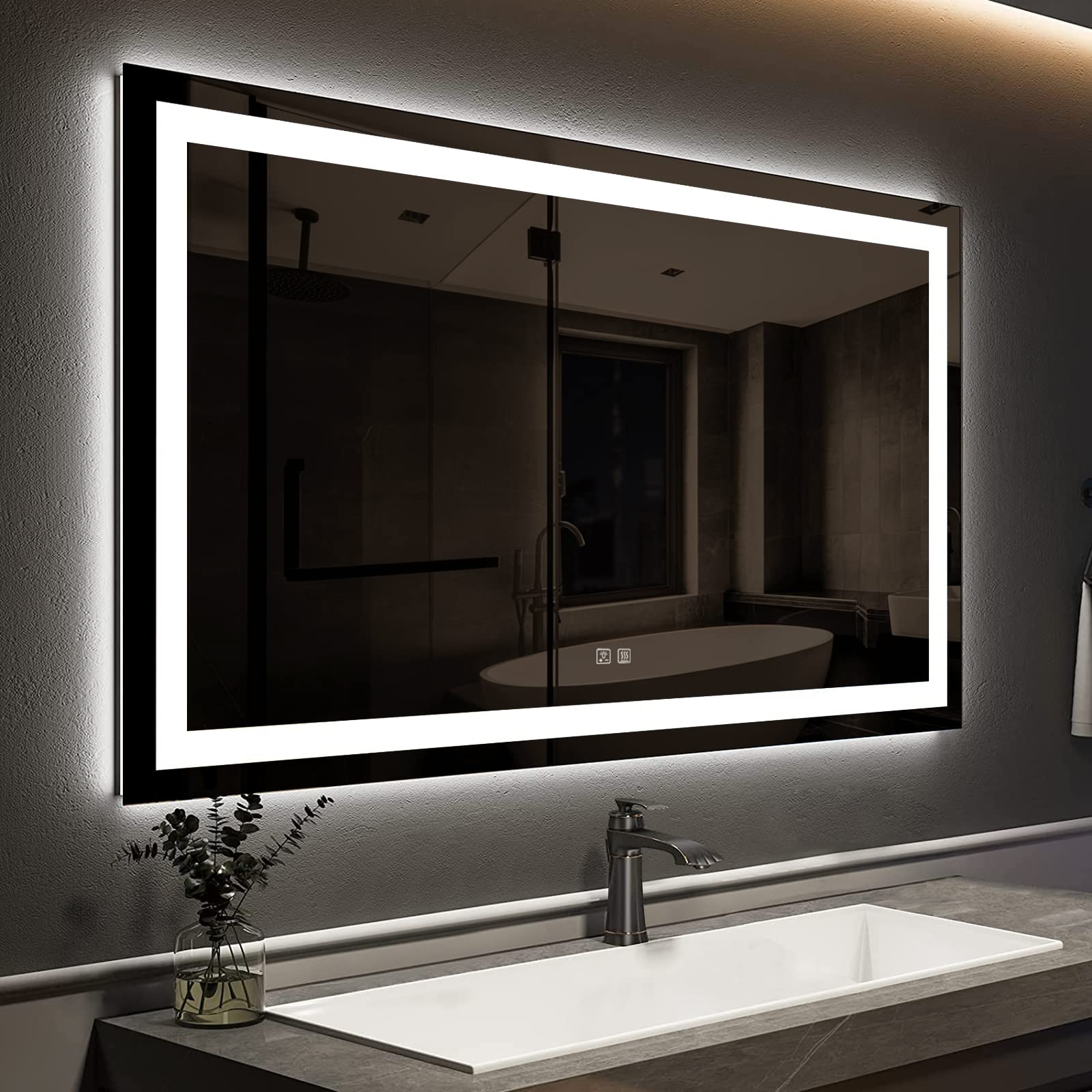 ROOMTEC 36 x 30 Inches LED Bathroom Mirror with Front and Backlit,Anti-Fog,3 Colors and Dimmable Light(Horizontal/Vertical), Sil