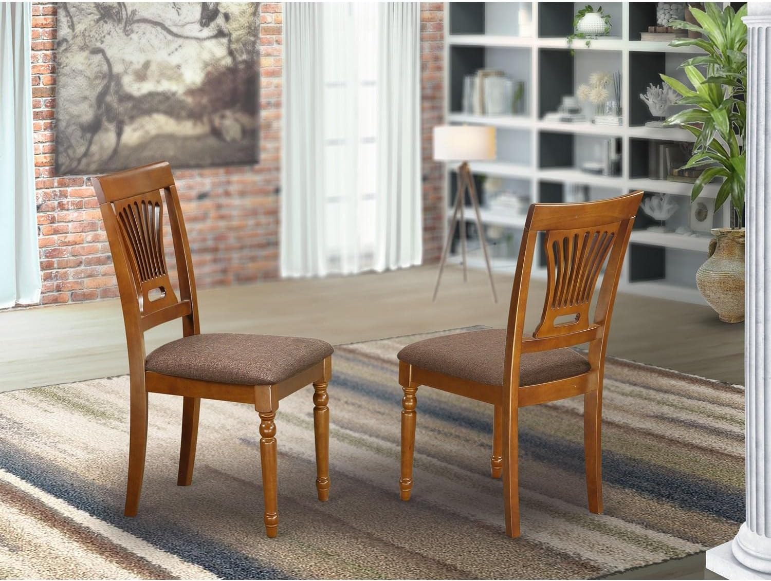 East West Furniture POC-SBR-W Portland Dining Room Chairs - Slat Back Wood Seat Chairs, Set of 2, Saddle Brown - Thumbnail 5