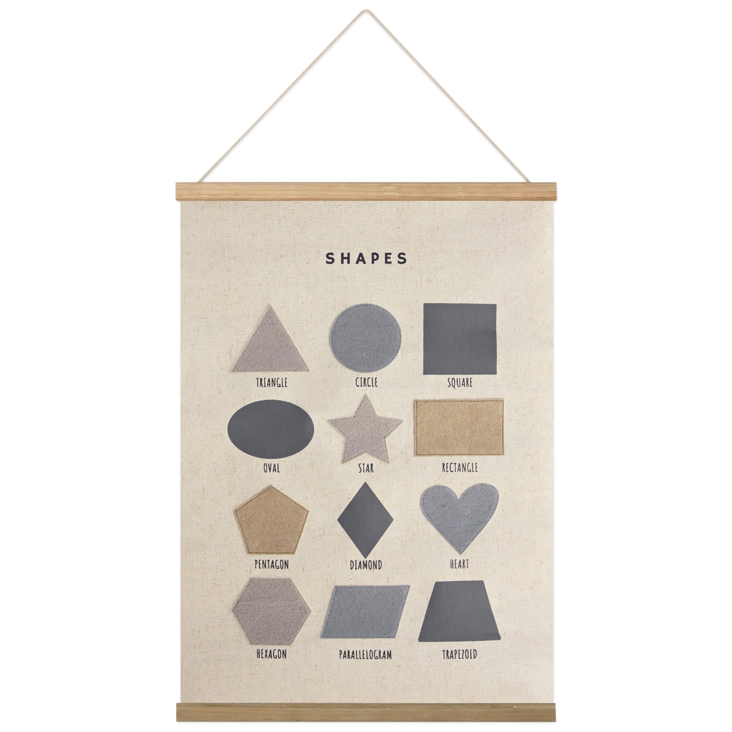 Bon et Beau 16  24 Inch Embroidered Shape Poster Framed with Wood Hanger - Neutral Gray Wall Decor for Boys Nursery, Bedroom, Pl