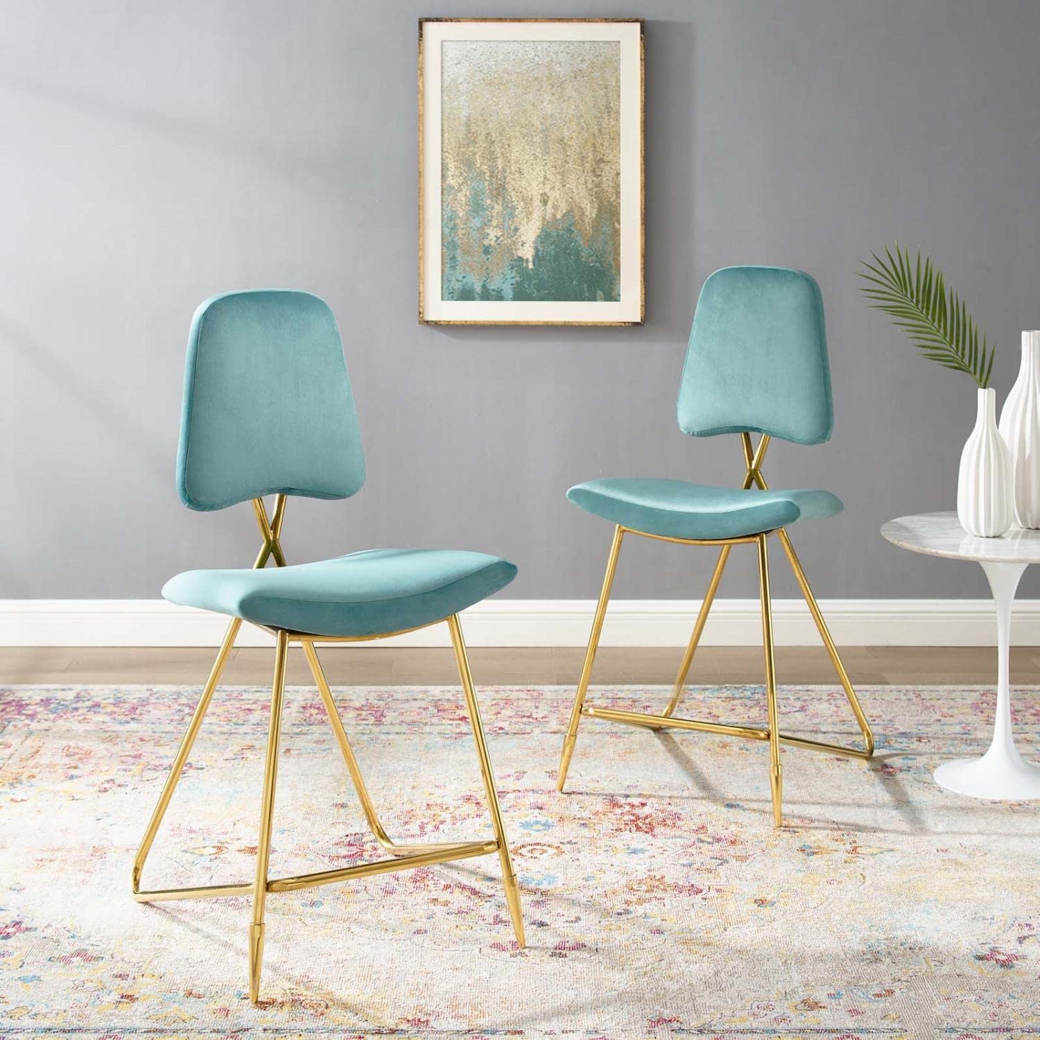 Modway Ponder Counter Stool Performance Velvet Set of 2 in Sea Blue