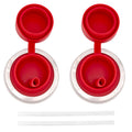 Leak Proof Pop-Up Sippy Straw Silicone Lids For Regular Mouth Mason Jars (2 Pack) (Cherry Red)