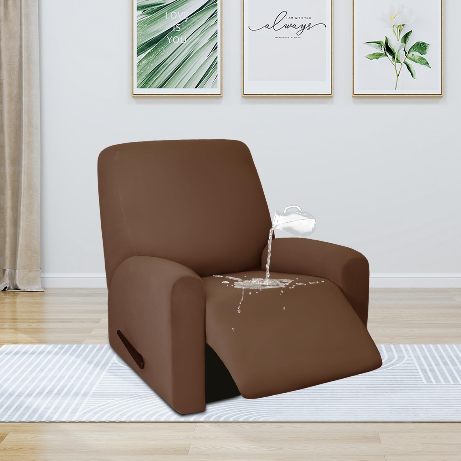 Purefit 100% Dual Waterproof Recliner Cover, Waterproof Couch Cover For Recliner - Stretch Non Slip Fleece Sofa Covers Washable, Leakproof Furniture Protector For Kids, Pets, Dog (Recliner, Brown)