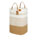danpinera Large Laundry Hamper - 75L Tall Woven Cotton Storage Basket with Leather Handles, Slim Dirty Clothes Hamper, Decorativ