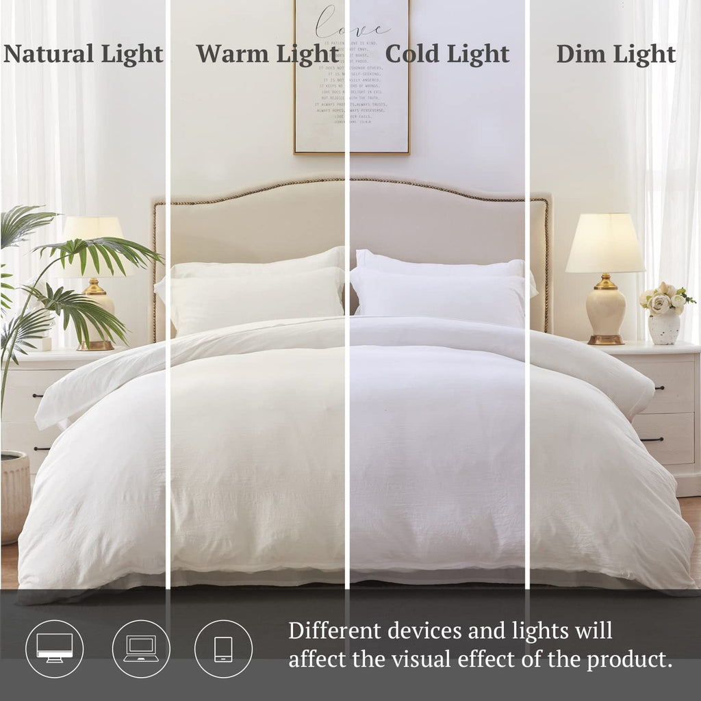 Mildly Super Soft Duvet Cover - 100% Washed Microfiber White Comforter Cover Set 3 Pieces With Zipper Closure & Corner Ties (No