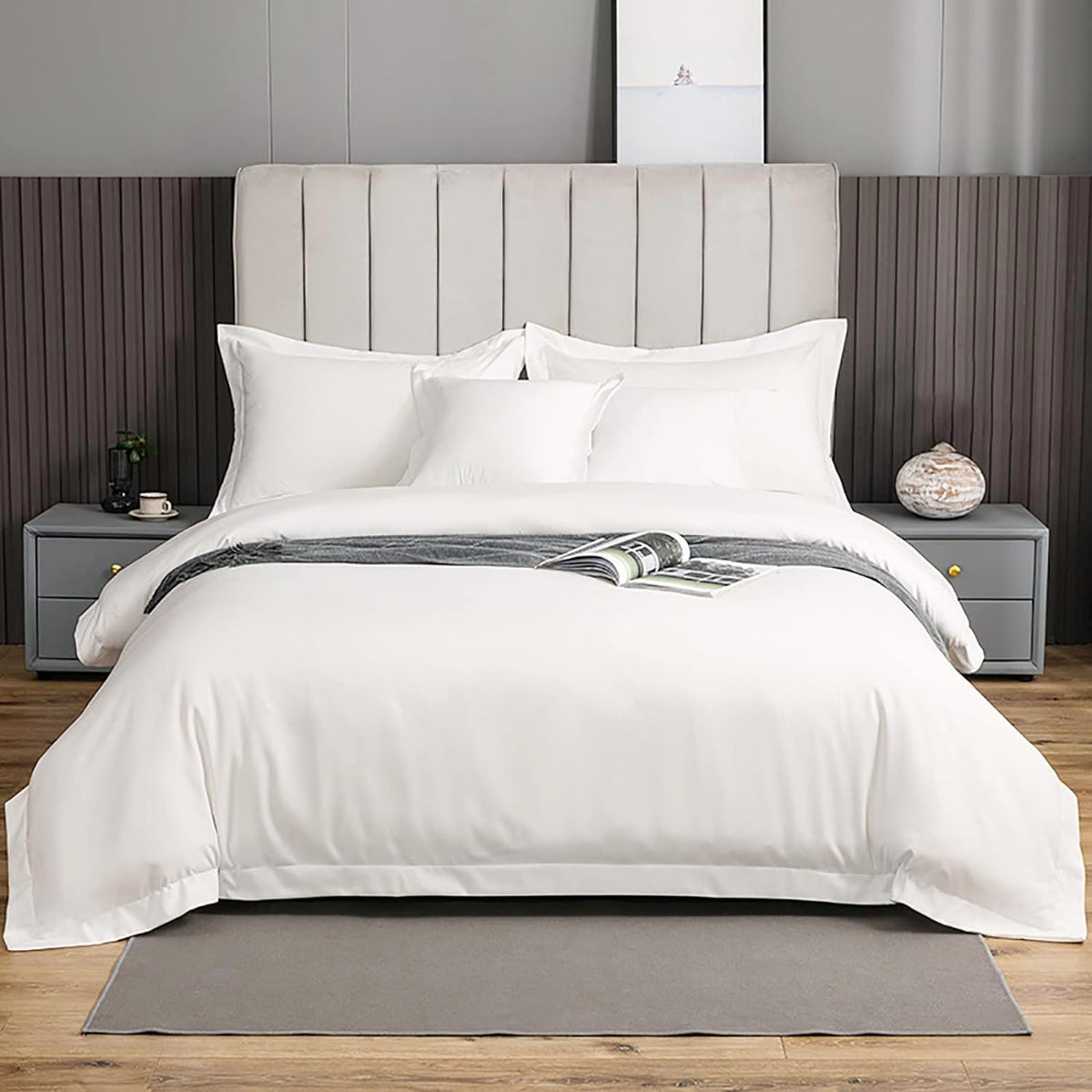 Ebeddy Linens White Solid Duvet Cover Set King Xl 116X98 Size 800 Tc Certified Egyptian Cotton Luxury Soft & Breathable Comforte