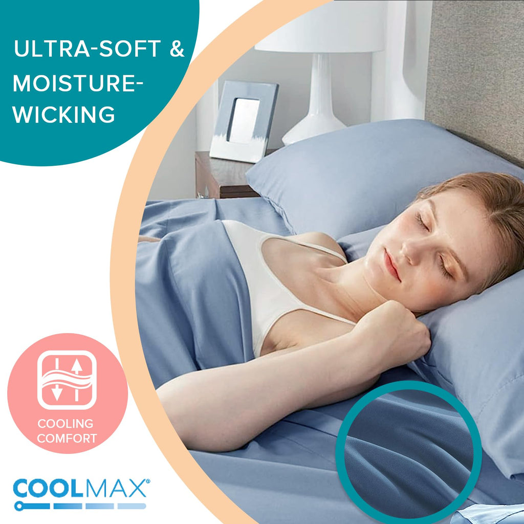 Comfort Spaces King Cooling Sheets, Moisture Wicking Coolmax Sheets, Soft, Colorfast Sheet Set, Cooling Bed Sheets For Hot Sleepers, Elastic Deep Pocket Fits Up To 16' Mattress, King Teal 4 Piece
